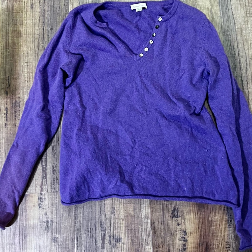 Garnet Hill Purple Long Sleeve V-Neck Top